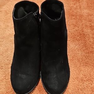 JustFab Black Suede Ankle Heeled Boots